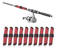 Huakaile 10 Packs Red Fishing Lure Covers Protector, 6.3'' Rod Lure Wrap Sleeves, Fishing Pole Hook Covers Shield Reel Gloves Hook & Loop Fastener for Bait