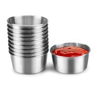 Huakaile 10 Pieces Stainless Steel Sauce Cups, 2.7 Oz/80 ml Metal Ramekins Dipping Bowls, Small Reusable Condiment Dish Containers for Prep Dessert Meal Seasoning (Silver, 10)