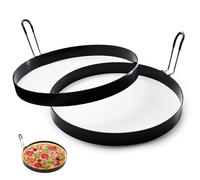 Huakaile 2 Pack 8" Omelette Ring for Griddle, Large Stainless Steel Egg Ring Cooker with Dipping Handle, Nonstick Round Egg Circles for Frying Baking Cooking Pancake Muffin Crumpet Breakfast (Black)
