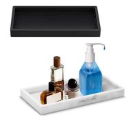 Huakaile 2 Packs 7.87''/20 CM Silicone Black Bathroom Tray Organizer, Rectangle Marble Tray for Kitchen Counter Holder Soap Dispenser Sink Vanity Countertop Decor Jewelry Key Accessories Dish