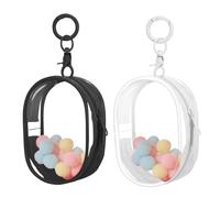 Huakaile 2 Pieces Clear Figure Display Bag with Keychain, Clear Pouch Keychain with Zipper & Fur Balls, Mini Doll Pouch Carrying Case for Blind Box Storage Collectibles (2PCS, White, Black)