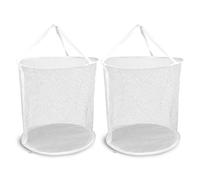 Huakaile 2 Pieces Foldable Mesh Laundry Basket, Hanging Pop up Laundry Hamper with Handles and Wide Opening, Round Foldable Clothes Hamper for Bathroom Bedroom Dorm Travel Storage, (White)