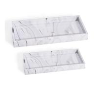 Huakaile 2 Silicone Bathroom Counter Tray, 7.8" x 3.9" & 11.8" x 5" Vanity Tray, Decorative Kitchen Soap Holder Plate Organizer for Makeup Perfume Candle Key Storage Toilet Tank Sink (Marble White)