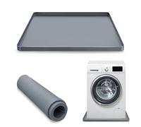 Huakaile 23.6''/60 CM Silicone Washing Machine Tray with Raised Edge, Non-Slip Washer Drain Pan Mat, Anti-Vibration Dishwasher Pan Topper for Leaks Drip Floor Fridge Dryer Protection (Gray)