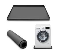Huakaile 23.6''/60 CM Silicone Washing Machine Tray with Raised Edge, Non-Slip Washer Drain Pan Mat, Anti-Vibration Dishwasher Pan Topper for Leaks Drip Floor Fridge Dryer Protection (Black)