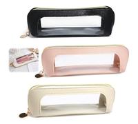 Huakaile 3 Packs Portable Makeup Brush Travel Case Organizer, Transparent Small Clear Makeup Bag with Zipper, Waterproof Lip Gloss Pouch for Women Purse Lipstick Pencil Cosmetic Toiletry Storage