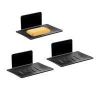 Huakaile 3 Pieces Black Self-Adhesive Bar Soap Holder for Shower & Sink, Removable Space Aluminium Wall Mounted Soap Dish Tray for Bathroom Tub Kitchen Sink No Drilled (Black)