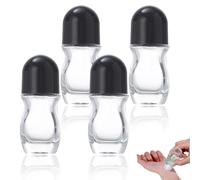 Huakaile 4 Pieces 30 ML Empty Glass Roller Bottles, Leak-Proof Roll On Bottles with Roll Ball, Refillable Roller Ball Applicator Containers with Black Lid for Massage Oils