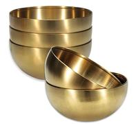 Huakaile 5 Pack 25 Oz Stainless Steel Bowl Set, Heat Insulated Metal Soup Bowls, Matte Finish Cereal Bowls for Rice Salad Noodle Snack Cooking Kitchen Ice Cream Serving Mixing Prep (Gold)