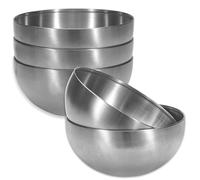 Huakaile 5 Pack 25 Oz Stainless Steel Bowl Set, Heat Insulated Metal Soup Bowls, Matte Finish Cereal Bowls for Rice Salad Noodle Snack Cooking Kitchen Ice Cream Serving Mixing Prep (Silver)