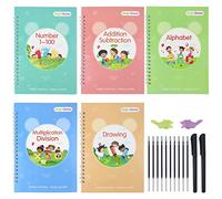 Huakaile 5 Pcs Grooved Handwriting Book Practice, Magical Tracing Workbook Set with Pen Holders & Disappearing Ink, Reusable Groove Calligraphy, Writing Magic Copybook for Preschool Age 3-10