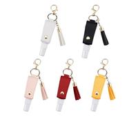 Huakaile 5 Pieces Portable Empty Travel Bottle Keychain, 1 Oz/30 ml PU Leather Lotion Holder Keychain, Refillable Hand Washing Fluid Holder Squeeze Bottles (red, yellow, white, pink, and black)