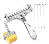 Huakaile Adjustable Cheese Slicer with 4 Extra Wires Replacement, Hand Held Wire Cheese Cutter Shaver, Heavy Duty Aluminum Alloy Cheese Slicers for Block Cheese (Silver)