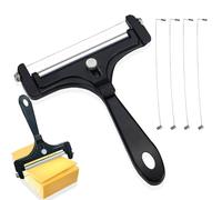 Huakaile Adjustable Cheese Slicer with 4 Extra Wires Replacement, Hand Held Wire Cheese Cutter Shaver, Heavy Duty Aluminum Alloy Cheese Slicers for Block Cheese (Black)