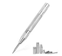 Huakaile Metal Automatic Center Punch for Metal Heavy Duty, Adjustable 5.1 Inch Spring Loaded Center Punch, Fixed Point Auto Drill Punch Tool for Steel Wood Window Glass Break (Silver)