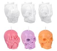 HUAKENER 3 Pack Skull Candle Molds, 3D Skull Resin Molds, Hear-no, Speak-no, See-no Skull Silicone Molds for Candle, Epoxy Resin, Soap, Halloween Cake Decor