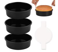 HUAKENER 6 Inch Cake Pan - Set of 3 Round Cake Pans with 100 Pieces Parchment Paper, Non-stick Cake Baking Pans, Dishwasher Safe