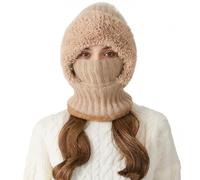 Huakunda Balaclava for Women Winter Pompom Hat Warm Ski Mask Windproof Fleece Hood with Neck Cover for Cycling Skiing Walking (UK, Alpha, One Size, Khaki)