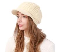 Huakunda Women Knit Berets Hat Winter Warm Lined Newsboy Hat Elegant Soft Baker Boy Cap Bowler Hat for Ladies Autumn Winter (UK, Alpha, One Size, Beige)