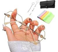 Hualabo Reading Glasses for Women, Women's Diamond Rimless Anti-Blue Light Presbyopia Glasses, Reading Glasses Round Sparkly for Women Fashion (Gold, +2)