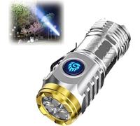 Hualabo Three-Eyed Monster Mini Flash Super Power Flashlight, LED Torch Rechargeable, Torches LED Super Bright, 5 Modes, Mini Torch with Clip for Camping Hiking Emergency (Silver)