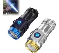 Hualabo Three-Eyed Monster Mini Flash Super Power Flashlight, LED Torch Rechargeable, Torches LED Super Bright, 5 Modes, Mini Torch with Clip for Camping Hiking Emergency (Silver+Black)