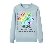 huale POD Custom Personalized Crew Neck Sweatshirt for Men Women - Add Your Own Design with Photo & Text - Front & Back Print, Haze Blue, Large