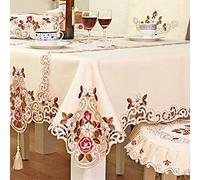 HUALEMEI Embroidered Tablecloth,European Pastoral Table Cloth,Lace Flower Printing Washable Polyester Table Cover Rectangle Round Banquet Kitchen Dinning Decor A 130x130cm(51x51inch)