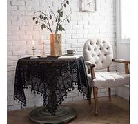 HUALEMEI Handmade Crochet Macrame Cotton Woven Hollow Table Cover With Tassels For Kitchen Dinning Tabletop Sheet,round Lace Black Tablecloth Black 60 * 60cm(24 * 24inch)