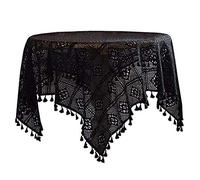 HUALEMEI Handmade Crocheted Lace Tablecloth,Vintage Dining Kitchen Table Cover,Indoor & Outdoor Dining Table Cover Table Cloth-Black 100x140cm(39x55inch)