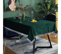 HUALEMEI Modern Velvet Rectangular Tableccloth,cotton Soft Table Decor For Restaurant Home Hotel,classic Solid Color Table Cover With Tassels Dark Green 140x220cm(55x87inch)