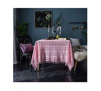 HUALEMEI Rectangle Tablecloth Party Table Cloths,American Style Handmade Crochet Table Cover With Tassels,Shabby Chic Tablecloths-Pink 85x85cm(33x33inch)