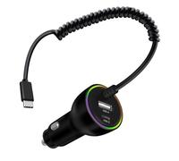 HuaLiSiJi Car Charger Adapter USB C PD 3.0 35W Cigarette Lighter USB C Charger 3 Port Type C Coiled Cable for Mobile Phones, Tablets, Headphones, Watches (1.5 m)