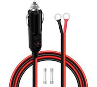 HuaLiSiJi Car Cigarette Lighter Male Plug to O Ring Terminal Connector Cable 12V 24V 14AWG with LED Indicator Lights, Comes with 2 Spare Fuses for for Car Battery Charging Or Other Equipment (3 m)