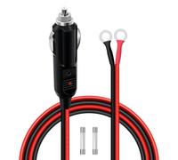 HuaLiSiJi Car Cigarette Lighter Male Plug to O Ring Terminal Connector Cable 12V 24V 14AWG with LED Indicator Lights, Comes with 2 Spare Fuses for for Car Battery Charging Or Other Equipment (1m)