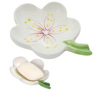 HuaLiSiJi Ceramic Soap Dish with Flowers Ceramic Soap Dish Leaf with Drainage for All Common Sizes Solid Soaps (White)