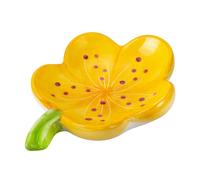 HuaLiSiJi Ceramic Soap Dish with Flowers Ceramic Soap Dish Leaf with Drainage for All Common Sizes Solid Soaps (Yellow)