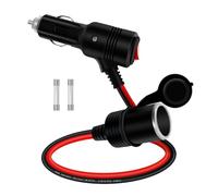 HuaLiSiJi Cigarette Lighter Extension with On Off Switch 12V 24V Car Cigarette Lighter Extension Lead 14AWG, Built in 15A Fuse and Equipped with 2 15A 20A Spare Fuse (0.3m)