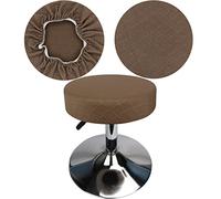 HuaLiSiJi Stool Covers Round 30-40cm/12-15.7" Round Bar Stool Covers, Luxurious Fabric Stretchable Wrinkle Resistant Washable Dustproof Stool Cover (1, Deep Khaki)