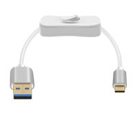 HuaLiSiJi USB A 3.0 to USB C Cable with Switch 5Gbps USB C Data and Charging Cable Gold Plated Interface Aluminum Alloy Casing for Fan, Camera, Cell Phone Type C (White, 0.3 m)