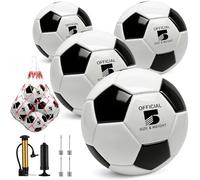Hualleko 4 Pack Soccer Balls Size 5/4/3 Bulk with Pump, Carry Net, Needles - Pelota De Futbol Official Size Training Practice & Match Ball - Ideal Soccer & Birthday Gift