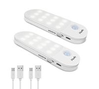 Hually Cupboard Light, (2 Pack) 24 LEDs Motion Sensor Lights USB Rechargeable Battery-Powered, Stick-On Night Light with Removable Magnet for Wardrobe Closet Hallway Bedroom Kitchen, Warm White