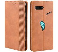 HualuBro Asus ROG Phone II Case, Retro PU Leather Wallet Flip Folio Shockproof Phone Case Cover with Kickstand Card Slots Holder Magnetic Closure for Asus ROG Phone II 2 ZS630KL 2019 (Brown)