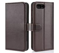 HualuBro BlackBerry KEY2 Case, Genuine Leather Handmade Wallet Flip Phone Protective Case Cover with ID Credit Card Slots Holder for BlackBerry KEY 2 - Brown