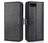 HualuBro BlackBerry KEY2 Case, Genuine Leather Handmade Wallet Flip Phone Protective Case Cover with ID Credit Card Slots Holder for BlackBerry KEY 2 - Black