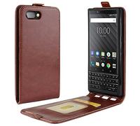 HualuBro BlackBerry KEY2 Case, Premium PU Leather Flip Phone Protective Case Cover with Card Slots for BlackBerry KEY 2 Smartphone (Brown)