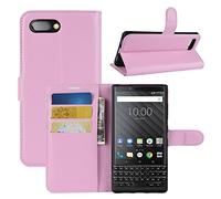 HualuBro BlackBerry KEY2 Case, Premium PU Leather Wallet Flip Phone Protective Case Cover with Card Slots for BlackBerry KEY 2 Smartphone (Pink)