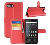 HualuBro BlackBerry KEY2 Case, Premium PU Leather Wallet Flip Phone Protective Case Cover with Card Slots for BlackBerry KEY 2 Smartphone (Red)