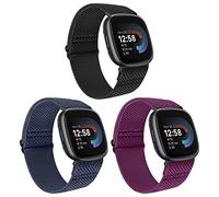 Huamanlou 3 Pack Elastic Nylon Straps Compatible with Fitbit Versa 4/Versa 3/Sense 2/Sense, Soft Loop Adjustable Sport Replacement Wristbands for Women Men