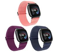Huamanlou 3 Pack Elastic Nylon Straps Compatible with Fitbit Versa 4/Versa 3/Sense 2/Sense, Soft Loop Adjustable Sport Replacement Wristbands for Women Men